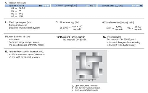 Sefar, 07-200/43, Polyester Mesh Filtering Screen 200 Micron - Open Area%: 43 - Width: 59 in, Natural Color (1 Yard)