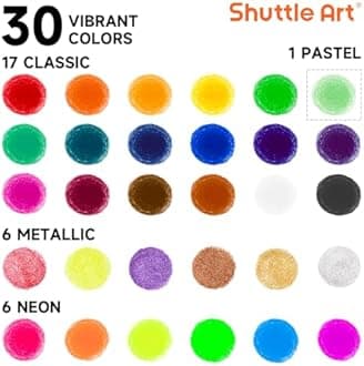 Shuttle Art Crayons 30 Color Set with Doodle Book and Hands Free Washable Tempera Paint Stick
