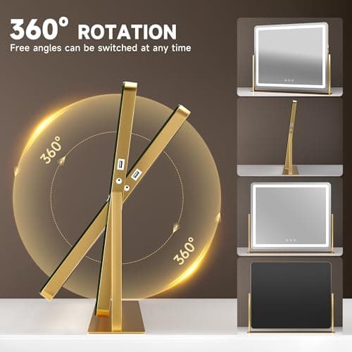 Hasipu Vanity Mirror with Lights, 75 x 55cm LED Make up Mirror, Light up Mirror with 10X Magnification and Brightness Adjustment, 3 Color Dimmable, Smart Touch & 360° Rotation