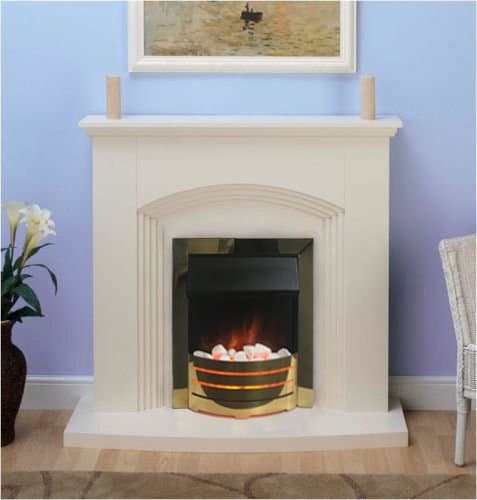 Modern Cream Electric Fire Surround Set Complete Fireplace Package Suite
