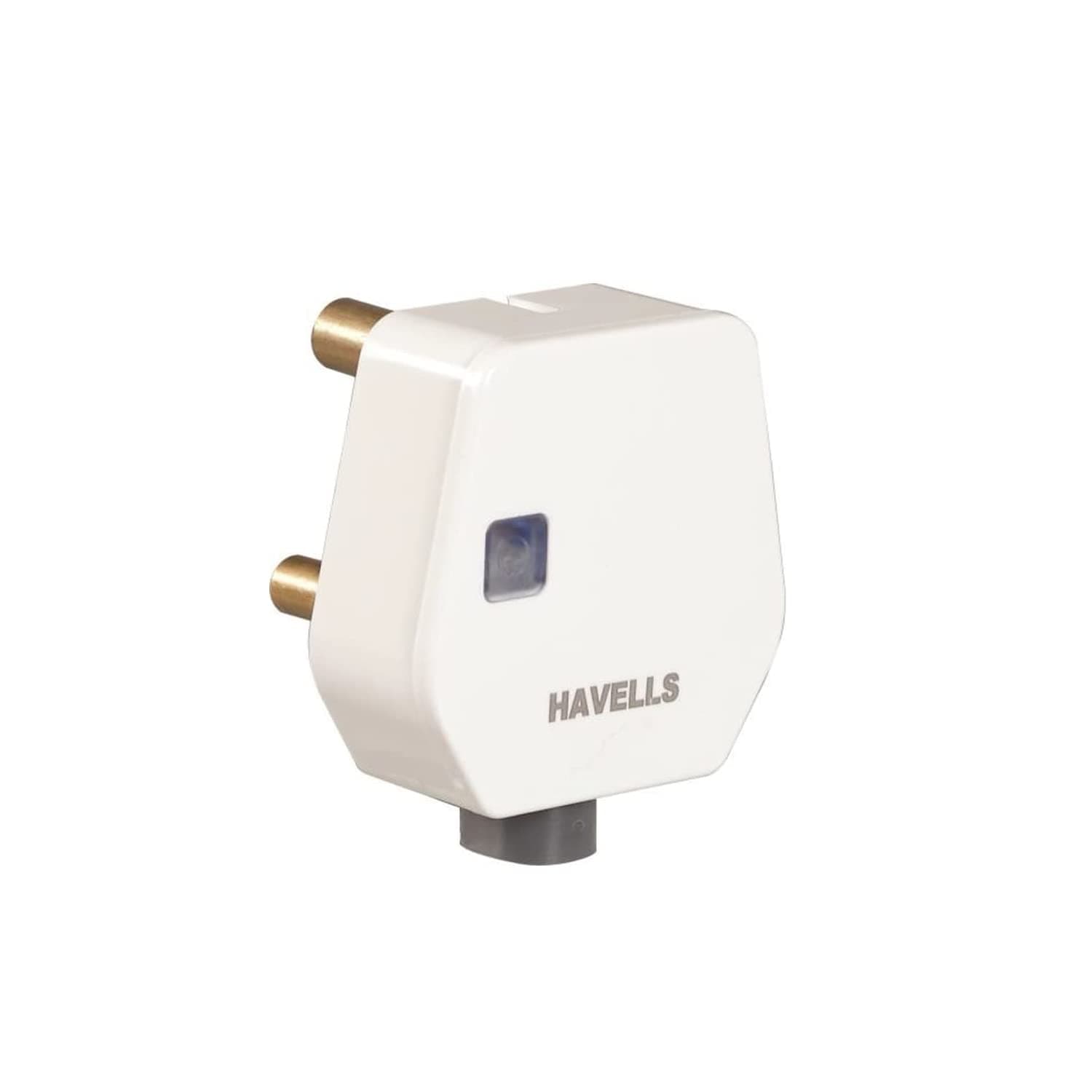 Havells 6A 3Pin Fire Retardant Polycarbonate(Unbreakable) Flat Plug Top with Indicator Constitute Heavy Brass Parts & Have Longer Durablity,Elegent Design with Glossy Finish Cord Grip Provided (White)