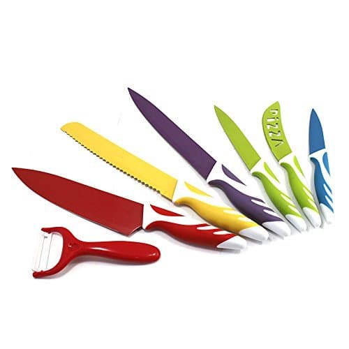 7 Piece Kitchen Knife Set - Colorful - Eco-friendly Non-stick Coating - Boxed Knife Set - Stainless Steel Blade-