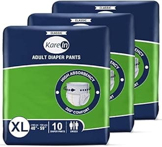 KareIn Classic Adult Diaper Pants, Extra Large 100-150 Cm (40"- 59"), 30 Count, Unisex, Leakproof, Elastic Waist, Wetness Indicator, Pack of 3