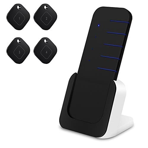 Wireless Key Finder Wallet Locator – Luxsure Mini Item Tracker Cell Phone Luggage Bags Purse Pet Remote Control Anti-Lost Tag w/Base Support, 1 RF Transmitter & 4 Receivers (Black KF4)