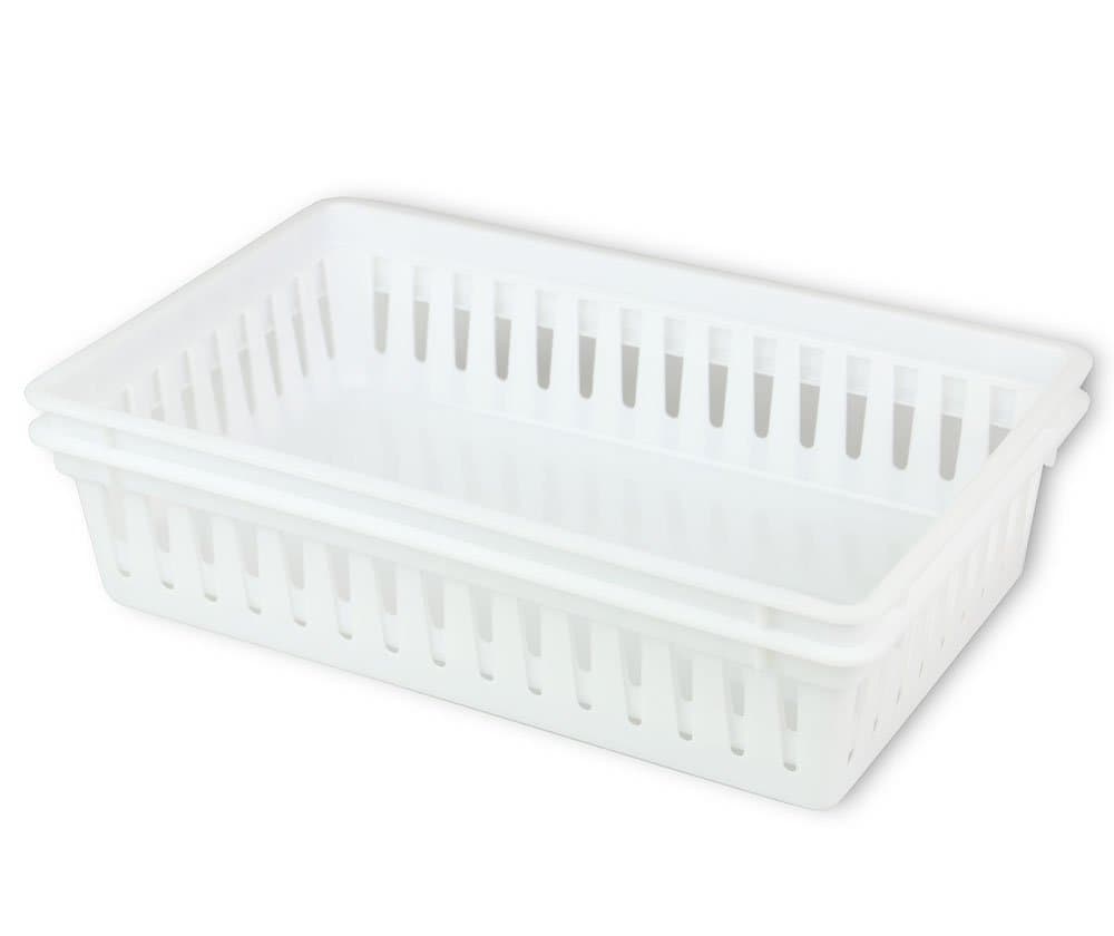 (2 Pack) Plastic Storage Baskets / Drawer Organizer, White, 10.5" x 6.5" x 2.5"