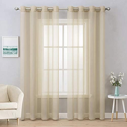 Miulee 2 Panels Solid Color Beige Sheer Curtains Elegant Grommet Window Voile Panels/Drapes/Treatment For Bedroom Living Room (54X108 Inch)