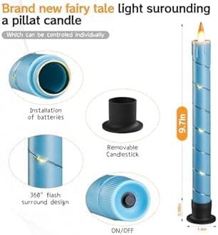 Da by 3 Pcs Flickering Flameless Battery Operated Taper Candle-Window Candles with Remote and Time-LED 3D Dynamic Flame-9.6 Inches for Wedding, Party,Home Decoration-Blue