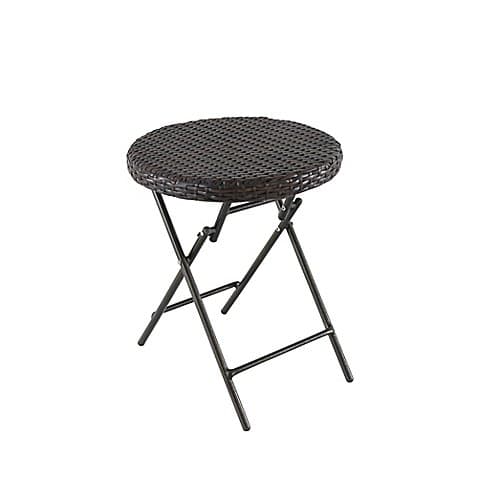 Foldable Wicker Accent Table in Brown Perfect for Any Patio or Balcony