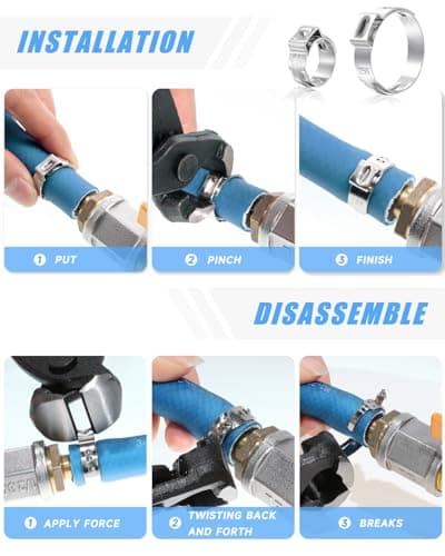 170 Pcs PEX Cinch Clamps Ring, 11 Sizes 1/4-1 Inch Stainless Steel Single Ear Stepless Hose Clamps Assortment Kit for Water Pipe, Plumbing and Automotive Use