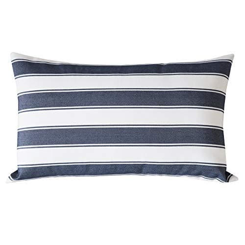 SLOW COW Decorative Rectangular Throw Pillow Cover Modern Farmhouse Stripe Cushion Cover for Couch Sofa Decoration, 12 x 20 inches, White Mixed Navy Blue