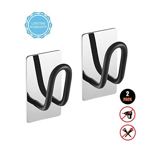 Bathroom Towel Hooks, 2-Pack Coat Hooks Wall Mounted with Patented Glue + Double Sided Self-Adhesive, Stainless Steel with Mirror Polish Brushed Finish + Matte Black, FORIOUS