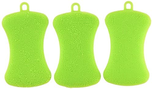 Silicone Sponge Multipurpose Antibacterial Silicone Scrubber for Kitchen Brush Pot Pan Dish Bowl Plate Fork Spoon -Wash Fruit and Vegetable -Pot Holder-Pack of 3 EasyLife