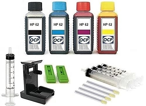 4 x 100ml OCP Refill Kit for HP 62 Black, + HP 62 color Cartridges C2P05AE C2P04AE C2P07AE C2P06AE