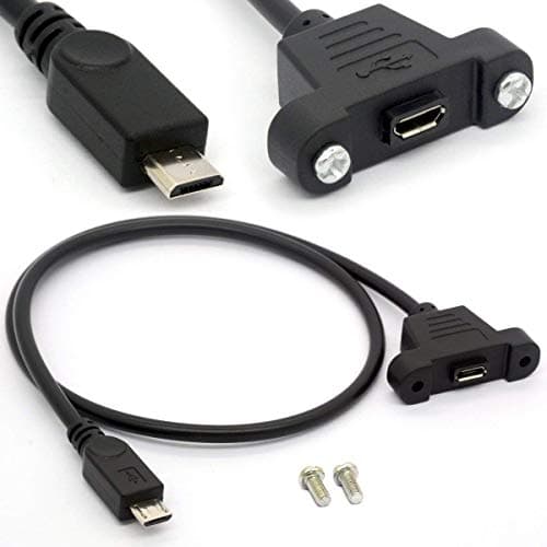 GLHONGMicro B Male to Female Cable, Screw Panel Mount Micro USB Cable Extension Cord for Raspberry Pi, Arduino, Feather - 50cm (Micro Male to Female)