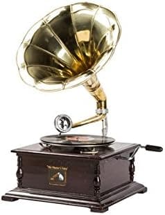 arterameferro His Master's Voice Brass Funnel Gramophone Square - Wood & Brass, 78 RPM Compatible