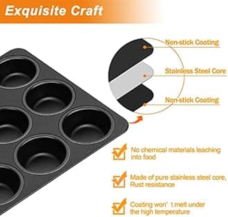 TeamFar Muffin Pan, 12 Cup Muffin Tin Cupcake Baking Pan with Stainless Steel Core & Nonstick Coating,for Making Mini Cakes Tarts, Healthy & Welded Firmly, Oven Safe & Anti-melt, Easy Release & Clean