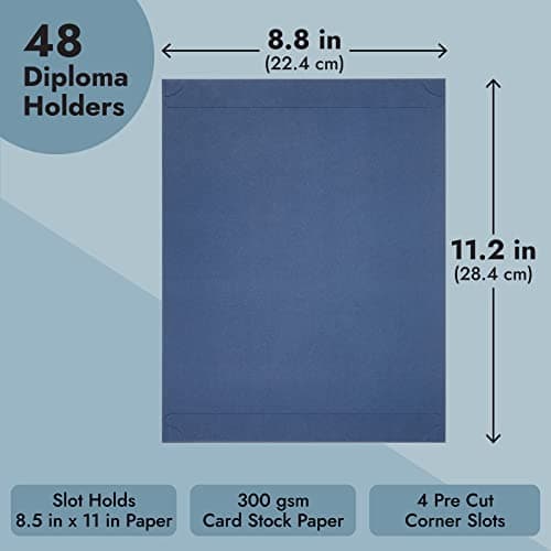 48-Pack Certificate Holder - Diploma Holder, Single Sided Holder for Letter-Sized Award Certificates and Documents Display, Navy Blue, 11.2 x 8.8 Inches