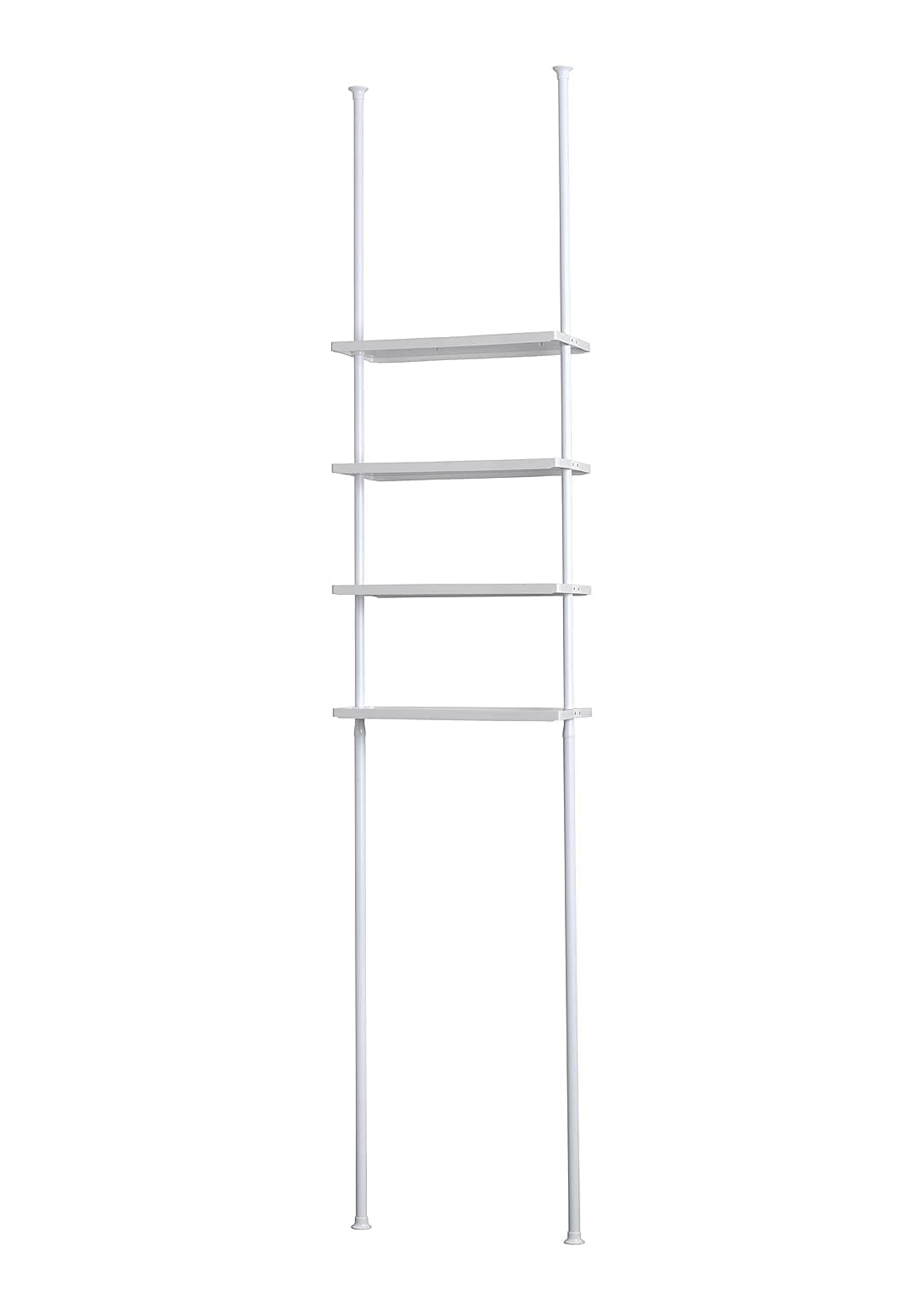 Erica Bathroom Organiser, White with 4 shelves, Extendable 210-270cm, White PVC-free Plastic Coating, Rustproof Bathroom Shelf