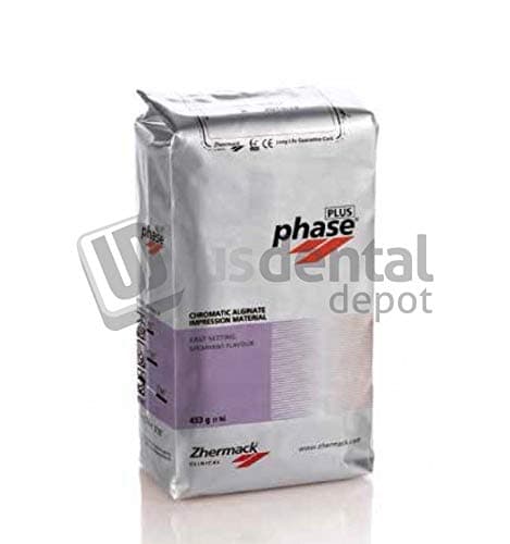 ZHERMACK- Alginate Phase Plus 3-Phase Chromatic 453gr - 1lb - Setting and Working time 2 min 35 sec - Spearmint Flavor - - Z#C302086 Violet Phase : Mixing time - Pink ph 103546 Denmed W