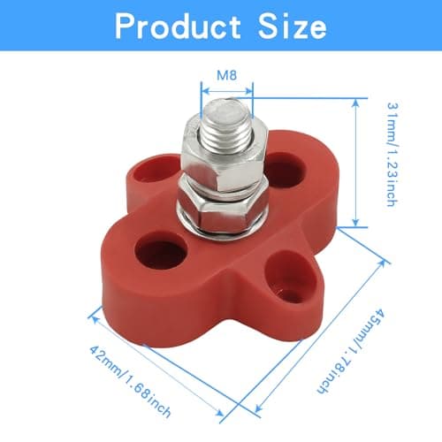 M8 Single Stud Battery Junction Post Power Terminal Block Sets 1 Pair Power and Ground Distribution Studs Bus Bar Connector for RV Boat Truck Car(Red and Black)