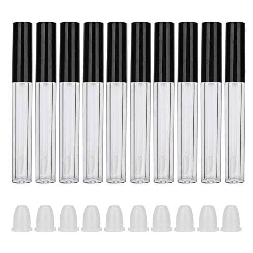 Lip Gloss Bottle, Refillable DIY Empty Lip Balm Tube Container Makeup Tool Accessory 10pcs (2.5ml/pc)(Black Lid)