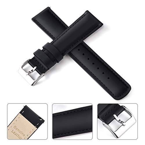 Ritche 20mm Quick Release Black Leather Watch Bands Top Grain Leather Watch Strap (Silver Buckle)