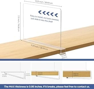 HBlife 16 Pack Clear Shelf Dividers, Vertical Purse Organizer for Closet Perfect for Sweater, Shirts, Handbags in Bedroom and Kitchen, Adjustable Acrylic Bookshelf for Organization