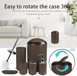 CERBIOR Bathroom Accessories Set 6 Piece Bath Ensemble Includes Soap Dispenser, Toothbrush Holder, Toothbrush Cup, Soap Dish for Decorative Countertop and Housewarming Gift (Warm brown-6pcs)