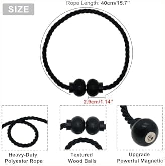 6 Pack Magnetic Curtain Tiebacks Modern Handmade Rope Curtain Tie Backs Decorative Drapes Weave Holdbacks for Home Outdoor Bedroom Office Decorative Curtain, Black