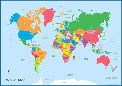World Map - Kids Childrens Wall Chart Educational A3 (30cm x 42cm) Childs Poster Print Art WallChart Map of World