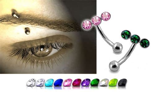 NUNA Crystal Eyebrow Piercing Trio Horizontal Crystal