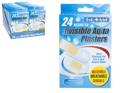 Assorted Invisible Aqua Plasters - Pack of 24 Assorted Sizes Ideal for Water, Swimming