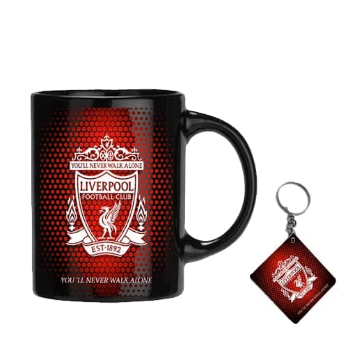 Gen7 | Liverpool Printed 11 oz Ceramic Coffee Mug with MDF Wooden Keychain | Best Gift for Family & Friends | Black Color | Made in India | (350 ml) | (Pack of 1)