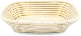 eoocvt 9.8 inch Oval Long Banneton Brotform Bread Dough Proofing Rising Rattan Handmade Basket with Linen Liner Cloth - 25 x 15 x 8cm