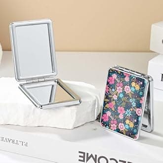 dcdcee Pocket Mirror, Small Travel Mirror with Magnification, Portable Double-Sided Magnifying Cosmetic Mirror for Daily (2 Flowers)