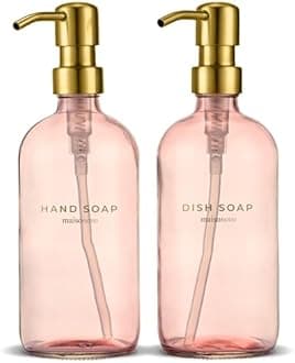 MaisoNovo Soap Dispenser 2-Piece Set | 16.9oz Pink Bottles with Gold Stainless Steel Pump Core