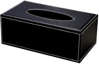oddpod™ PU Leather Rectangular Tissue Box Holder/Napkin & Paper Towel Dispenser with Magnetic Bottom Lid for Office, Home, Hotel, School & Salon - Noir Black