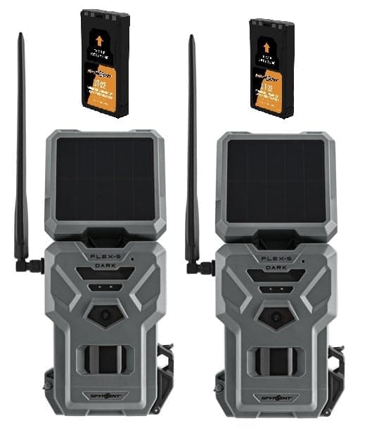 SPYPOINT Flex-S Dark Solar Cellular Trail Camera, Integrated Solar Panel, On-Demand Capable, LTE Connectivity, 100-foot Flash/Detection Range with LIT-22 Rechargeable Batteries Option (2 Pack)