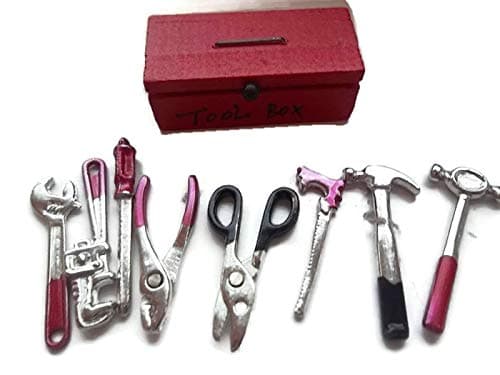 Miniature Fairy Tool Box with 8 Assorted Metal Tools to Place in Your Fairy Garden