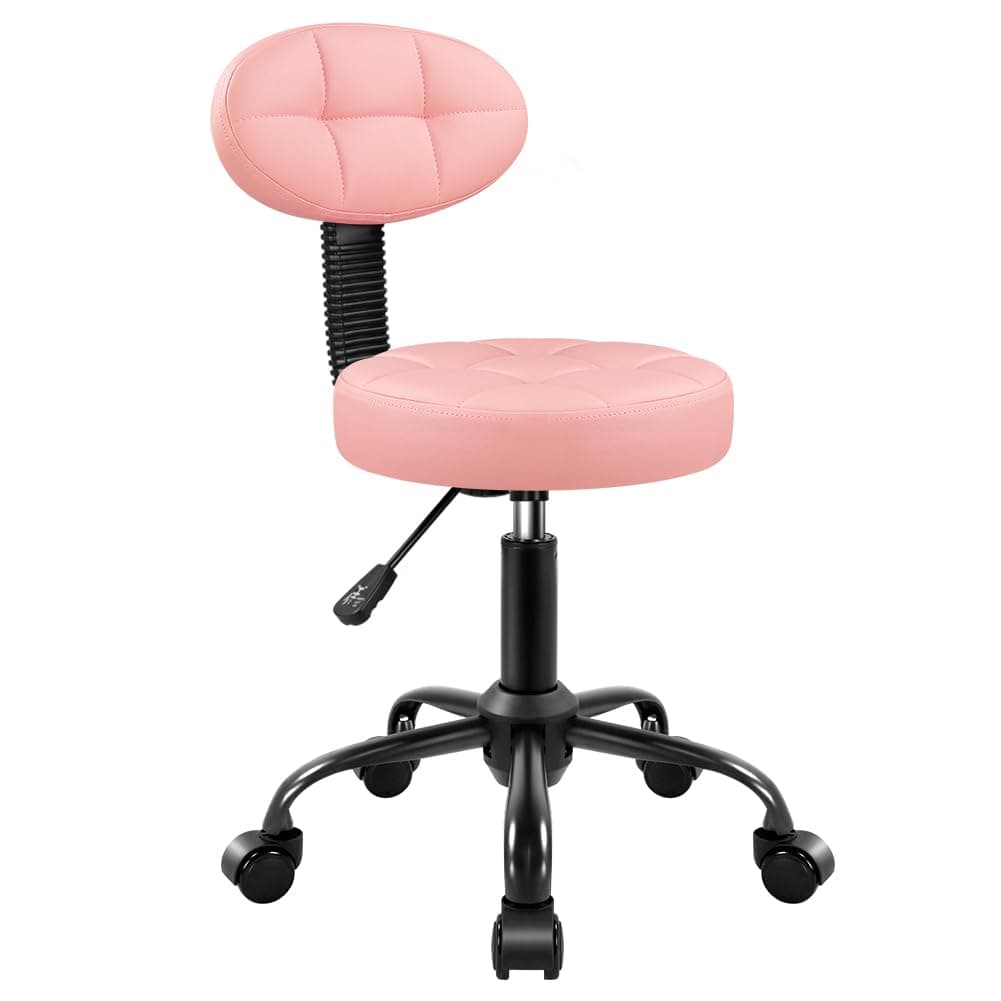 BFTOU Round Stool with Back for Work SPA Shop Home Massage Height Adjustable Swivel Stool Chair with Wheels (Pink)