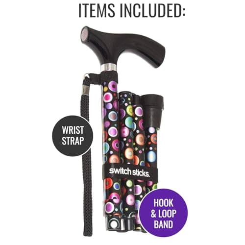 Switch Sticks Designer Folding Walking Stick, Folding Walking Cane, Collapsible Walking Stick, Adjustable From 32 to 37 Inches, Bubbles