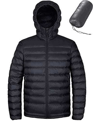 Men’s Water Resistant Packable Down Jacket Hooded Lightweight Insulated Winter Puffer Coat Outerwear