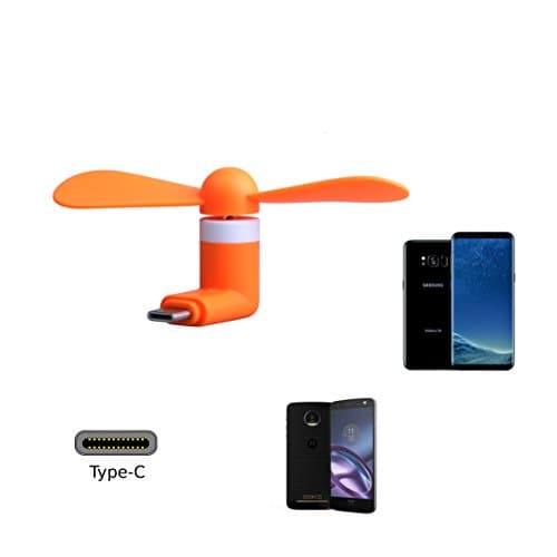 Type C Mini Fan aowner USB C Mini Fan for Phone Gift Package Reversible Plug for Samsung Galaxy S8,S8Plus Google Nexus 5X HuaWei P10,Moto Z (Orange)
