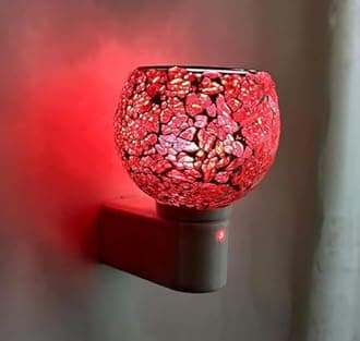 Kapur Dani Electrical Camphor Diffuser. Glass Kapoor Dhani & Essential Oil Diffuser with On Off Switch to Toggle Between Burner & Lamp (Red Glass)