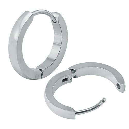 Iconik Classic Silver Plain Thin Cambered Huggie Hoop Ear Lobe Earrings Stud for Men and Women