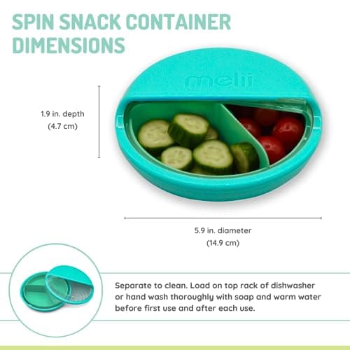 melii Spin Snack Container 3 snack compartments with capacity of 4oz/114ml each, Blue/Mint