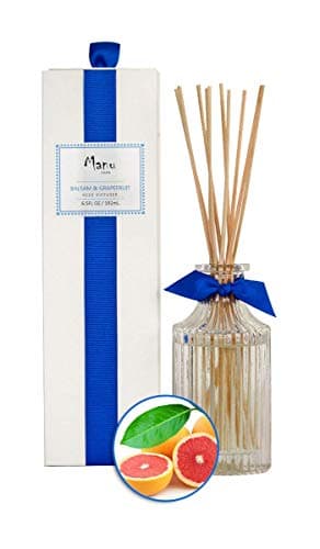 Manu Home Balsam & Grapefruit Reed Diffuser Oil Set - 6.5 oz + Natural Reed Diffuser Sticks | Aromatherapy Oils | Subtle Notes of Woody Cedar and Vanilla | Made in USA
