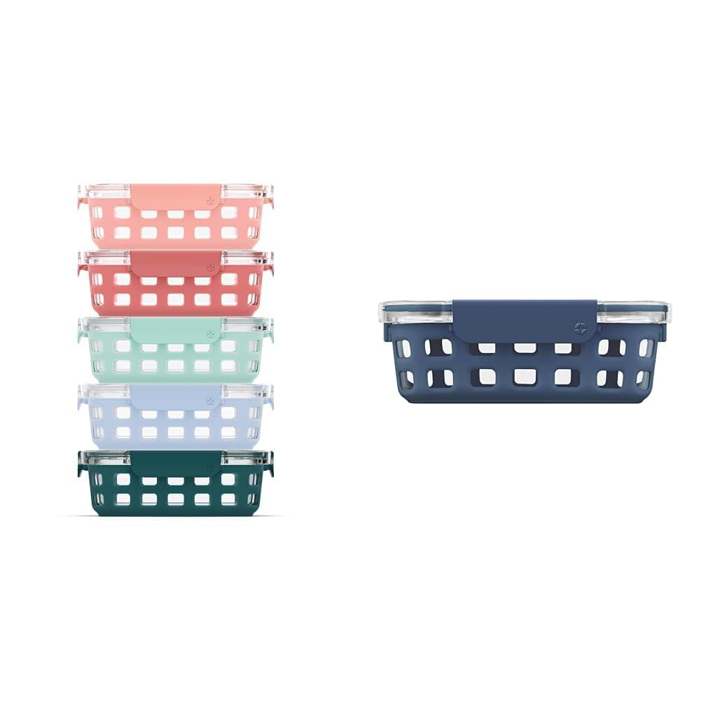 ElloDuraglass 3.4 Cup Meal Prep Sets 10Pc, 5 Pack Set- Glass Food Storage Container & Duraglass Meal Prep Container, 5 cup- Glass Food Storage Container