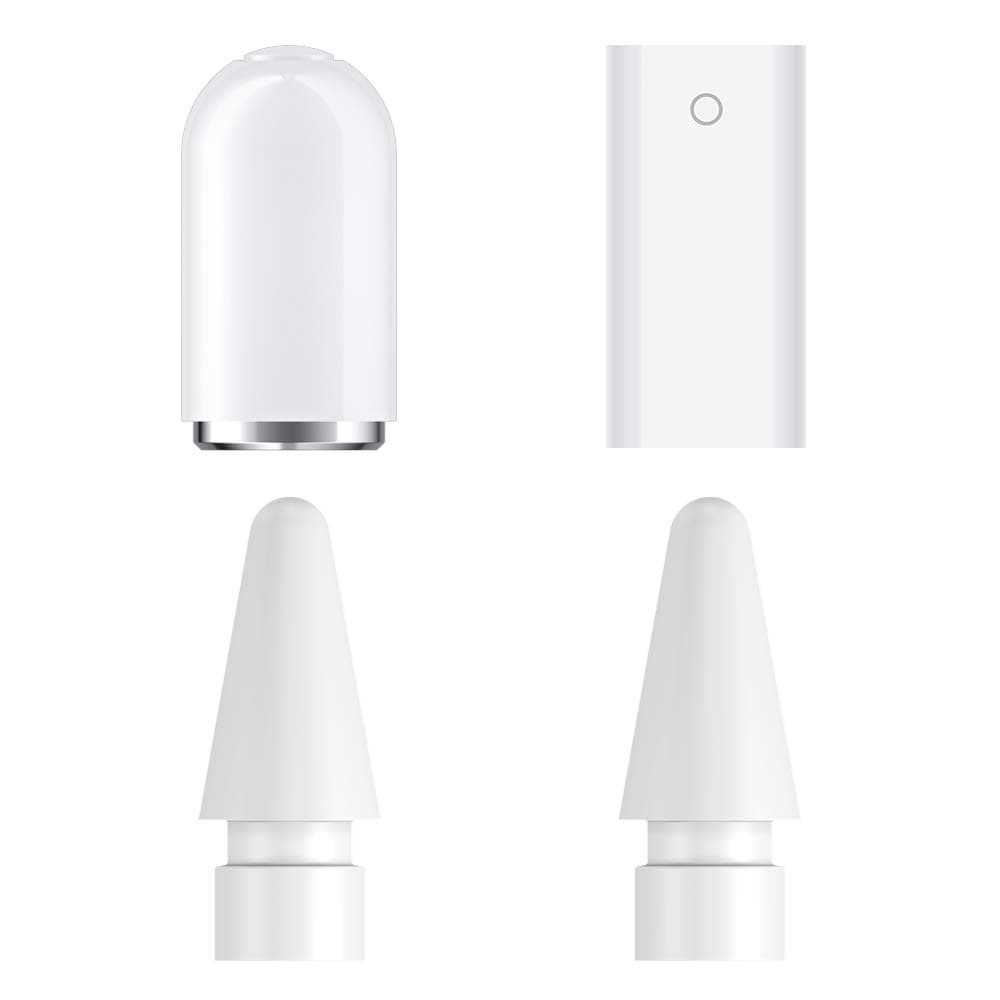 APETOO Magnetic Replacement Cap,Tips and Charger Adapter for Apple Pencil 1st Generation, iPad Pro White 4-Pack