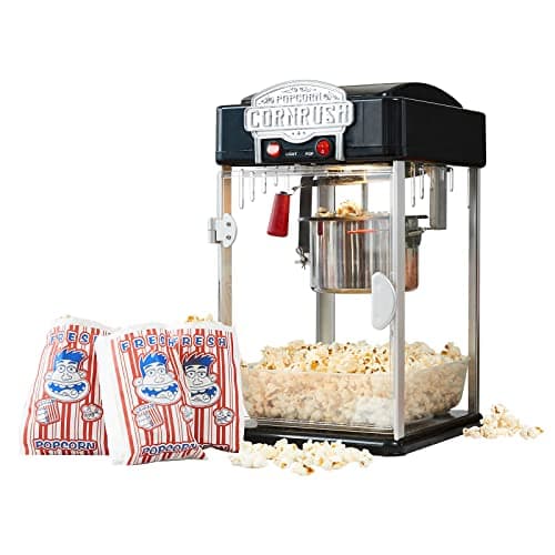 CORNRUSH Popcorn Popper Machine-4 OZ Vintage Professional Popcorn Maker Theater Style with Nonstick Kettle Warming Light and Serving Scoop. (Black)